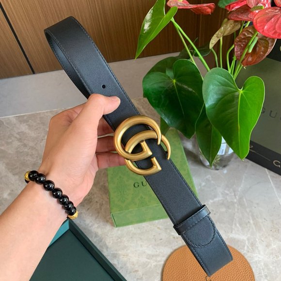 Gucci Black 100% Textured Leather Metal Double G Buckle Belt US 32 IT 80 3.5 W - Picture 5 of 5